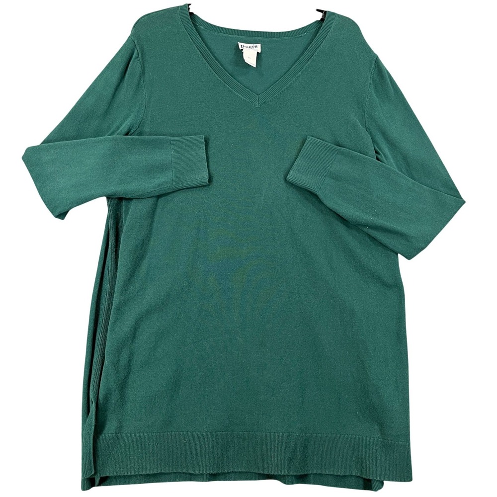 Duluth Trading Co Tunic Sweater Womens XL Green V-Neck Side Slit Casual Wear